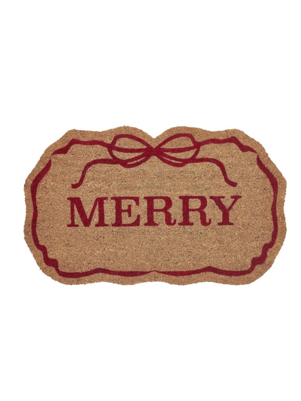 My Texas House Natural/Red Merry Ribbon Outdoor Coir Doormat, 18" x 30"